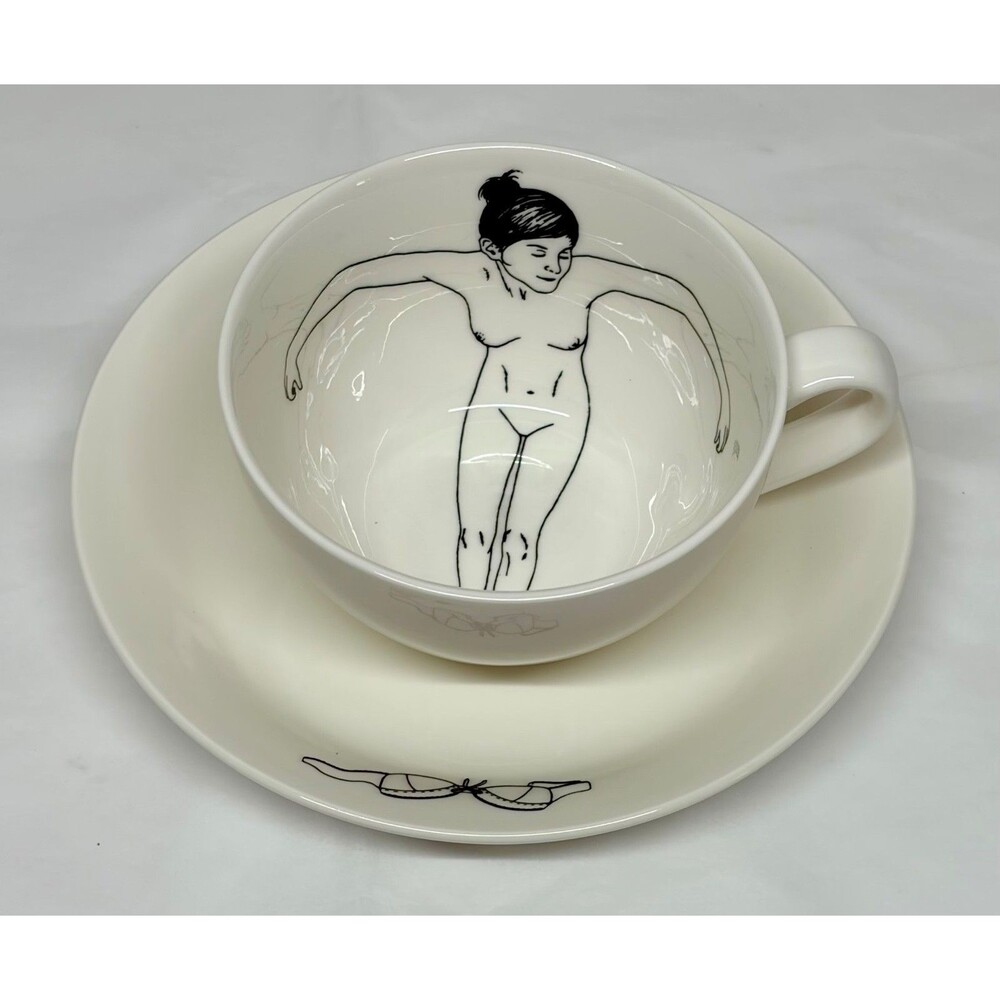 Pols Potten Undressed Skinny Dip Tea Cup Set Nude Bathing Beauty Woman